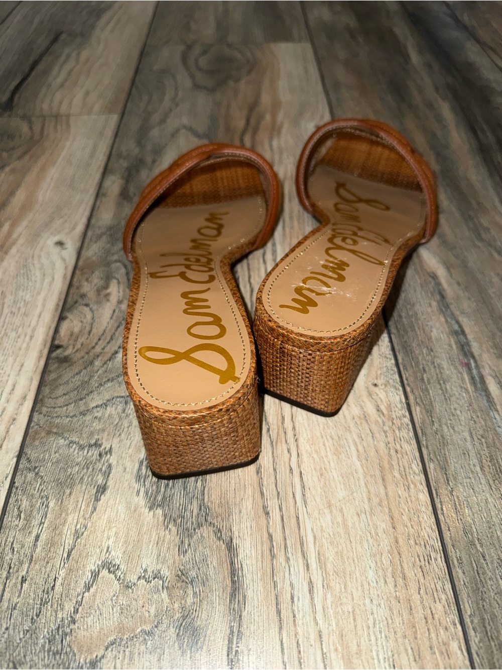 Sam Edelman Raffia & Leather Block Heel Slide Sandals | NEW IN BOX - Picture 3 of 6